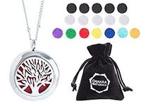Aromatherapy Necklace -Tree of Life Design - Essential Oils Diffuser Jewelry 25mm Diameter Surgical Stainless Steel Locket/ Pendant w/ 24” Chain+17 Aromatherapy Refill Pads - Silver