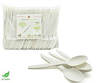 [100 COUNT] 6.5" Spoons Disposable Cornstarch Compostable Utensils for Soup Event Picnic Appetizer Party Tasting (6.5 inch Long, Sustainable Cutlery Made of Corn, Dye Free, Heat Resistant)