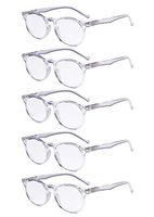 Eyekepper 5-Pack Oval Round Spring Hinges Reading Glasses Transparent Frame +1.75