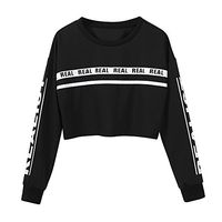 HNTDG Women Fashion White Letter Printed Long Sleeve Round Neck Loose Sweatshirt Top Blouse