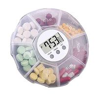 Electronic Pill Dispenser 7-Day Portable Mini Digital Round Pill Box Organizer Dispenser with 4 Alarm Reminders Per Day, Large Capacity Box for Supplements with Digital Timer,White