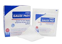 Woven Gauze Pads 3" x 3". Pack of 100 12-ply Disposable Cotton sponges for Wound Dressing, Cleaning, prepping, or Packing. Sterile, 100% Cotton, Latex-Free.