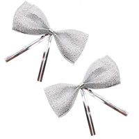 WEFOO 100 Pcs Glitter Metallic Double Layer Bows Tie Twist Tie for Gifts Bag Decoration (Silver)