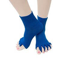 Triim Fitness Toe Separator Yoga Gym Sports Massage Socks for Foot Alignment, Great for Sore Feet and Diabetics with Free Exercise Guide! (Blue)