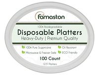 100% Compostable White Oval 12.5-inch Paper Platters, 100-Plates, Heavy-Duty Premium Quality Disposable Dinner Plate