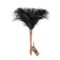Feather Duster, Ostrich Feather Duster Fluffy Natural Genuine Ostrich Feathers and Eco-Friendly Reusable Wooden Long Handle Large Ostrich Feather Duster Cleaning for Housewife Black Length 16" 1Pack