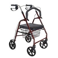 RenShiMinShop Walker Walking aids Shopping cart Wine red Carbon Steel Walker Height Adjustable Collapsible Four-Wheeled Medical Walker Disabled Elderly seat Walker (Color : Red, Size : 83cm59cm22cm)