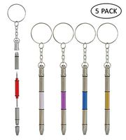 Mini Glasses Screwdriver Keychain Set (5 Pack) 5-in-1 Function Screwdriver Eyeglass Repair Kit for Glasses, Sunglasses, Watch, Toy Batteries | Flathead, Phillips – Small, Medium, Large Bolt Holders