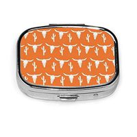 Pill Box Case Longhorn Cattle Cow Texas Skull Orange Cactus Travel Medicine Organizer Arthritis Friendly BPA Free Separate Compartments for Hold Vitamins Cod Liver Oil Supplements