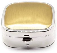 Gold/Silver Brushed Print Square Pocket Purse Portable Travel Pill Box & Medicine Organizer (2 Compartments)