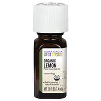 Aura Cacia 100% Pure Lemon Essential Oil | Certified Organic, GC/MS Tested for Purity | 7.4 ml (0.25 fl. oz.) | Citrus limon