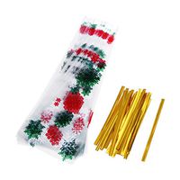 STOBOK 100pcs Christmas Cone Bags Sweets Treat Bags Clear Cellophane Bags Snowflake Pattern Cookie Cello Bags with Twist Ties