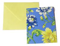 April Comell Accented Blank Cards ~ Fun Florals (Blue and Yellow Flowers on Blue; 6 Cards with Yellow Envelopes; 5.5" x 4.25")