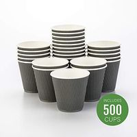 500-CT Disposable Gray 8-OZ Hot Beverage Cups with Ripple Wall Design: No Need for Sleeves - Perfect for Cafes - Eco-Friendly Recyclable Paper - Insulated - Wholesale Takeout Coffee Cup
