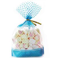 50 Pcs 7.87 x 11 inch Cellophane Treat Bags Food Packaging Bag with Gold Twist Ties for Party Birthday Baby Shower Decorations (Blue)