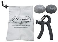 Obbomed FY-1330 Hand Gripper Non-Slip Handles Exerciser Set Med Kit, 1 Adjustable Forearm Wrist Training Strengthener & 2 Finger Resistance Squishy Balls, Stress Relief Therapy, Strength Trainer Kit