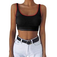 LIEJIE Women Fashion Summer Sleeveless Tank Tops Vest Sport Blouse Shirt Girl's Sexy Crop Tank Top Pleated Sets (Black, XL)