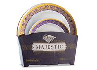 32 Piece Blue and Gold Plastic Plates Set, Elegant Plastic Dinnerware Set for 16 Guests Includes 16 Fancy Disposable Dinner Plates 16 Dessert Plates - Posh Setting