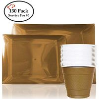 Tiger Chef 130-Pack Gold Heavy Duty Rectangular Disposable Party Supplies Set. Service for 40 Guests includes 40 9-inch Dinner Plates, 40 7.5-inch Dinner Plates 50 9-Ounce Cups