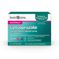 Basic Care Lansoprazole Delayed Release Capsules, 15 mg, Treats Frequent Heartburn, 42 Count