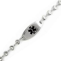 My Identity Doctor Custom Engraved Womens Medical Bracelet, Steel 6mm Heart Chain, Medium - Black - Wrist Size 6.25 Inch