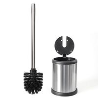 Toilet Brush and Holder with Self Closing Lid, Stainless Steel (Silver)