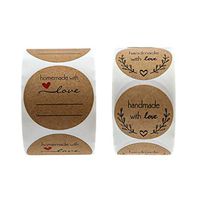 Amosfun 2 Roll/1000pcs Handmade with Love Sticker Round Roll Kraft Paper Adhesive Stickers Sealing Stickers Letter for Baking Gifts Candy Packing Box Label Envelope