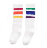 Flyusa 1 Pair Kids Girls Boys Rainbow Stripe Cotton Sport Tube Socks School Team Socks for 4-6 Years Old(White)