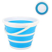 Housolution Folding Bucket, 2.65Gal/10L Portable Collapsible Bucket Water Basin Container for Hiking Camping Fishing Travelling Gardening Outdoor Use, Blue + White