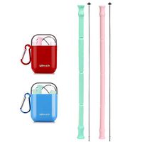Allyooly Reusable Silicone Collapsible Straws - 2 Pack Portable Drinking Straws with Carrying Case and Cleaning Brush, BPA Free (Blue&Red)