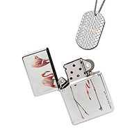 New Vibe Silver Flip Top Lighter - Pink Flamingos