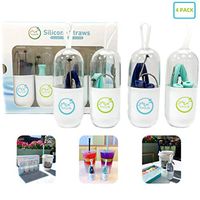 Sunny Eli Premium Reusable Straws, Drinking Collapsible, Foldable Silicone Straws, Portable 4 Straws and 4 Cleaning Tools with Cases, Food Grade Silicone, 4 Pack, BPA Free, Eco Friendly (Mint Blue)