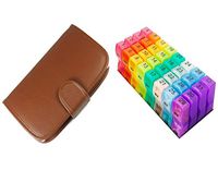 Premium Monthly & Genuine Leather Travel Weekly Pill Organizer Combo|92 Compartments|39 Days|2 & 4 Time a Day|AM|PM|Morning|Afternoon|Evening|Bed Time|BPA Free|Pill Case|Planner|Dispenser