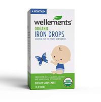 Wellements Organic Iron Drops, 1 Fl Oz, Liquid Iron Vitamin Supplement for Infants and Toddlers, Free from Dyes, Parabens, Preservatives