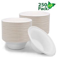 250 ct 12 oz Biodegradable Bowls, Compostable Bowls Bulk Eco Friendly Bowls, Paper Bowls Disposable