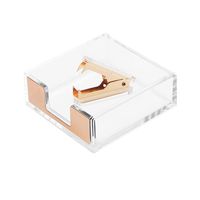 Clear Acrylic Gold Self-Stick Note Cube Holders | Staple Removers Set Desktop Golden Memo Pad Dispenser 3.5x3.3 Inch | Staples Removal Tool for Office School Supplies (Gold)