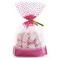 50 Pcs 7.87 x 11 inch Cellophane Treat Bags Food Packaging Bag with Gold Twist Ties for Party Birthday Baby Shower Decorations (Pink)