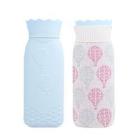 DricRoda Microwave Heating Water Bottle, Soft Silicone Hot Water Bag with Knit Cover, Nature Warming Bag for Body Pain Relief, Hot and Cold Therapy, Nice Gift for Christmas (Blue, L)