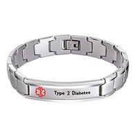 Medical Alert ID Bracelet Classic Steel Diabetes Engraved for Women and Men with Free Link Removal Tool (Type 2 Diabetes)