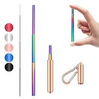 Malier Telescopic Reusable Collapsible Straw, Rainbow Stainless Steel Metal Straws Food-Grade Drinking Straws Keychain Portable Set with Aluminum Case & Cleaning Brush (Rose Gold)