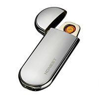 Ultra-Thin Electronic Coil Lighter Portably USB Rechargeable Stainless Steel Case Cigarette & Cigar Lighter Tungsten Wire Lighter with Shake Gravity Sensor Ignition (Silvery)