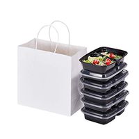 White Take Away Paper Bags with Handles Bulk 11X6.1X11 Inch 50Pcs/200Pcs Per Pack, Kraft Gift Grocery Shopping Retail Party Wedding Bags