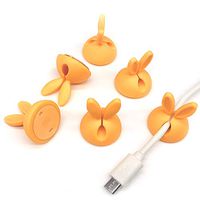 6 Pack Bunny Cable Clips - Multicolor Long Lasting Cord Holder & Hider Desktop Wire Organizer Management Kit, Rabbit Shape Silicone Self-Adhesive Desk Cable Drop Cable Holder - Orange