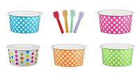 Black Cat Avenue Paper Ice Cream Cups with Spoons Combo, Polka Dot, Mix, 6 Ounce, 50 Pack