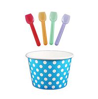 Black Cat Avenue Paper Ice Cream Cups with Spoons Combo, Polka Dot, Blue, 8 Ounce, 50 Pack