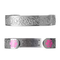 Divoti Custom Engraved Medical Alert Bracelets for Women, Stainless Steel Medical Bracelet, Medical ID Bracelet w/Free Engraving – Elegant Filigree w/ 6" Cuff (fits 6.5-8.0") - Pink