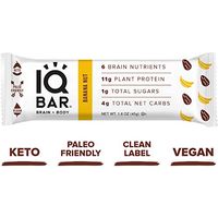 IQ BAR Brain + Body Bars, Banana Nut | Keto, Paleo-Friendly, Vegan | 11g Protein, 1g Sugar, 4g Net Carbs | Non-GMO, Gluten-Free, No Sugar Alcohols | 12-Count