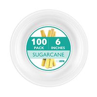 100 Biodegradable Disposable Plates - 6 Inch White Compostable & Microwavable Tree Free Sugarcane Plates for Dessert or Appetizer, Bulk Set