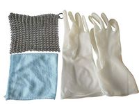 BroilPro Accessories Cast Iron Cleaner XL 7x7 Premium Stainless Steel Chainmail Scrubber with Clean Cloth and Gloves