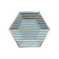 Harlow & Grey Malibu Blue Striped with Gold Small Paper Plates, Pack of 24 - Birthday, Wedding, Showers Disposable Party Plates